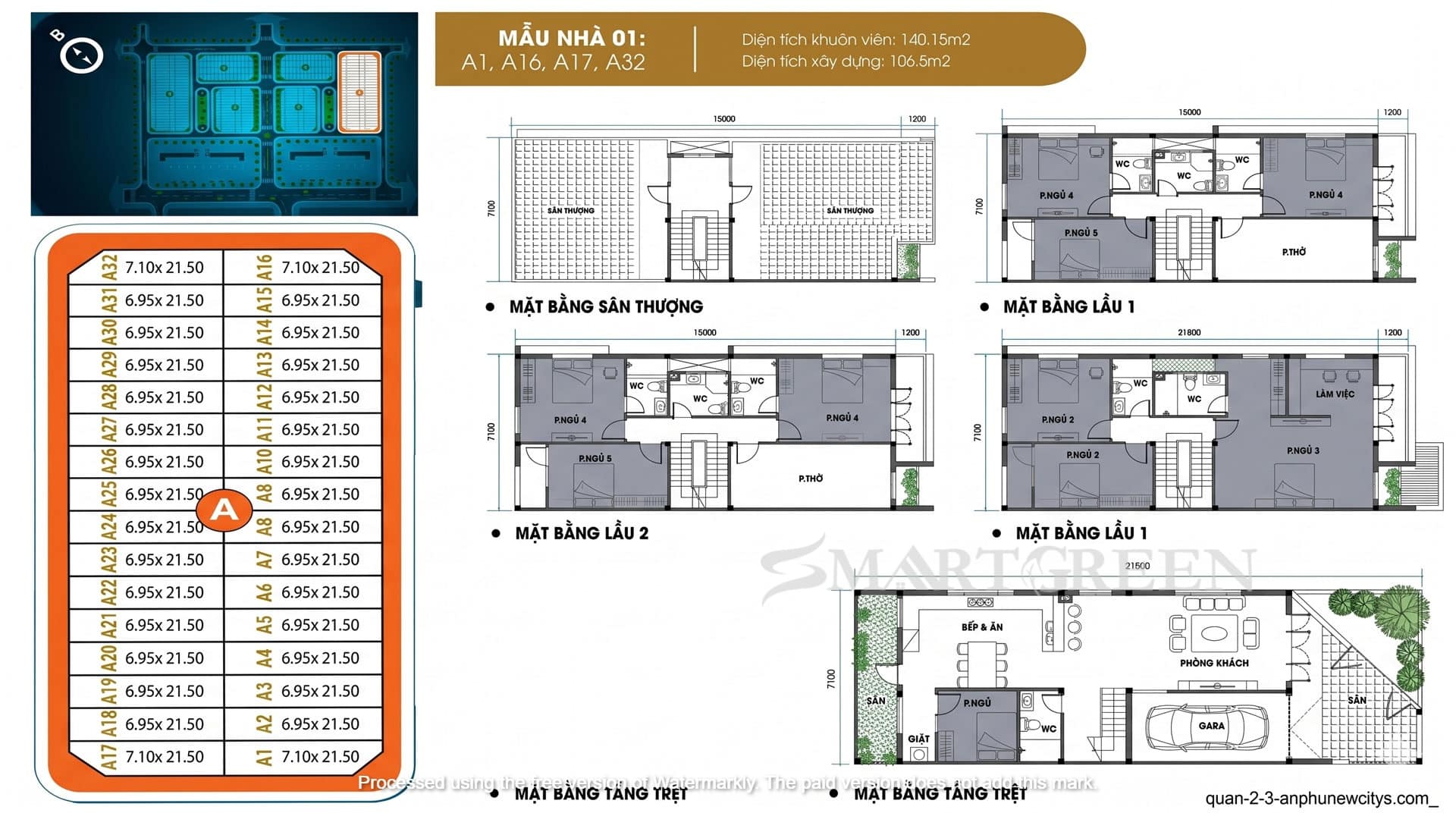 Layout thiết kế nhà phố An Phú New City Mẫu 01 có diện tích đất 140m2