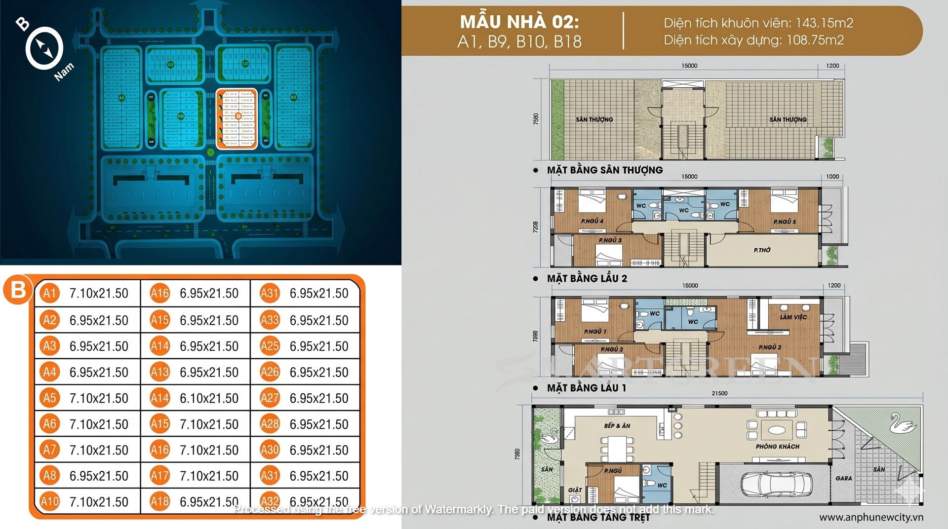 Layout thiết kế nhà phố An Phú New City Mẫu 02 có diện tích đất 143m2