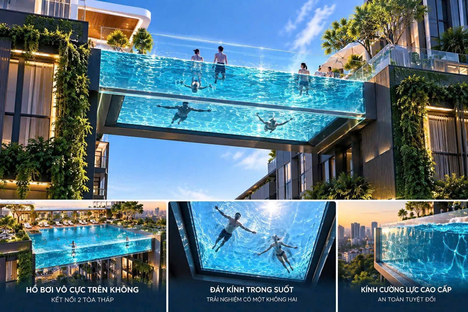 Đặc quyền thượng lưu với Hồ bơi đáy kính lơ lửng trên không và hệ thống tiện ích chuẩn "Resort sinh thái" tại Happy One Elite.